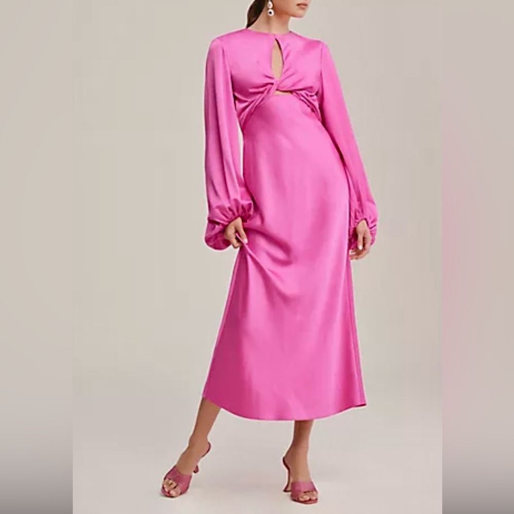 Significant Other Pink Demi Backless Long-Sleeve Column Gown
